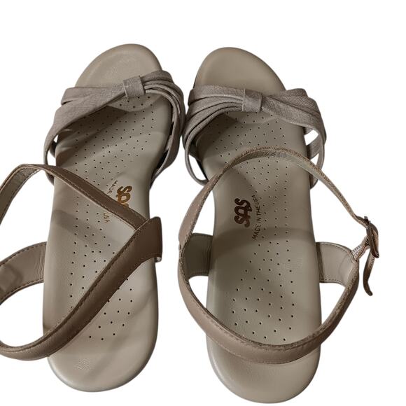 SAS Strippy Quarter Strap Wedge Sandal 10.5N‎ NARROW Bone White Patent Leather - Picture 3 of 9